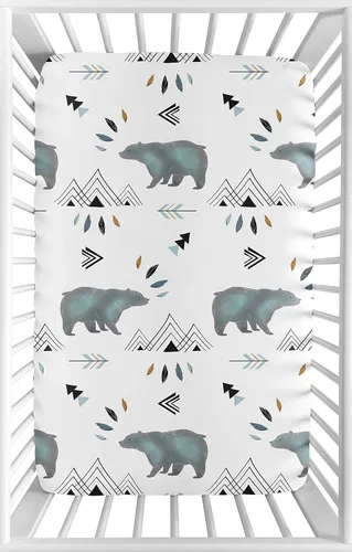 Miniatura 18 de Sábana bajera ajustable para cuna de árbol triangular en blanco y negro para Bear Mountain Colección de acuarela por Sweet Jojo Designs Árbol Geo