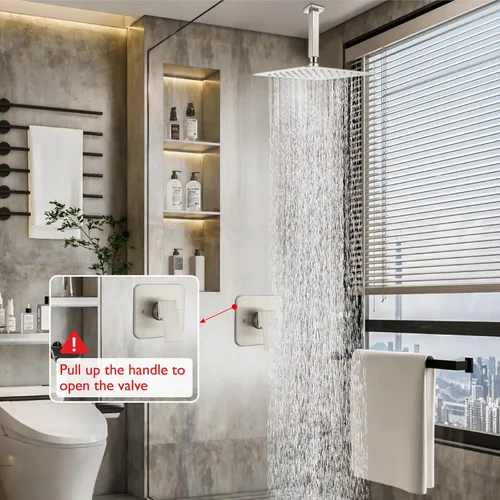 Miniatura 6 de Heyalan Juego de grifo de ducha cuadrado de acero inoxidable para baño, sistema de ducha tipo lluvia con una manija, kit de acabado de ducha de una