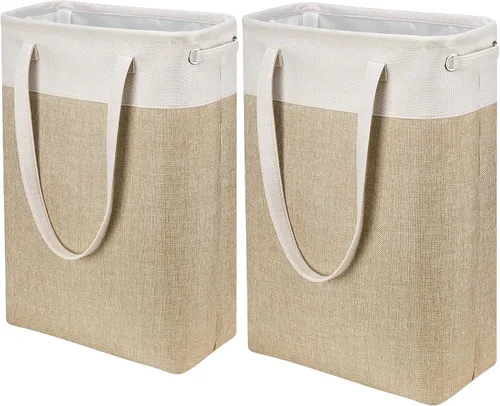 QY-SC24-2 - Cestas de lavandería de 15.2 pulgadas de largo x 7.5 pulgadas de ancho x 23 pulgadas de alto, pequeñas y altas, de tela delgada, Beige +