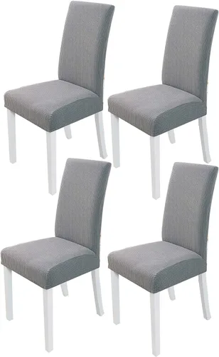 Miniatura 11 de PETCUTE Fundas elásticas para sillas de comedor, fundas elásticas antideslizantes para sillas de comedor, color gris, paquete de 2