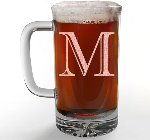 Miniatura 30 de Taza de cerveza de vidrio con monograma grabado de 16 onzas (letra B), regalos de cerveza personalizados de la A-Z para hombres, Día del Padre