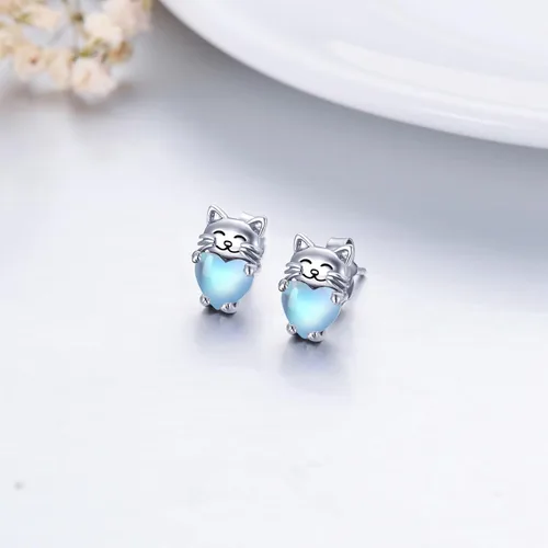 Miniatura 3 de Aretes de plata de ley 925 con diseño de gato, bonitos aretes de gato con diseño de gatito, joyería de regalo para mujeres y niñas, aretes