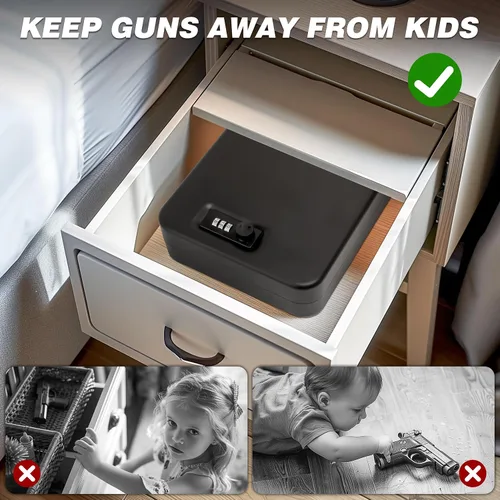 Miniatura 7 de PACOLO Caja de seguridad portátil para pistolas, pequeña caja de bloqueo de arma con cerradura de combinación o cerradura de llave, caja