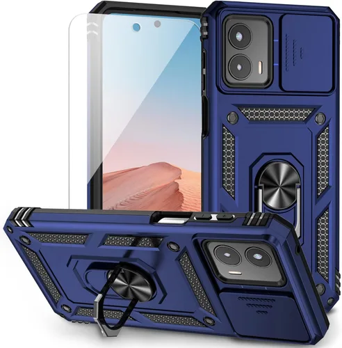 Funda para Moto G 5G 2023 con cubierta deslizante para cámara y protector de pantalla HD [grado militar de 16 pies probada en caídas] Funda Azul