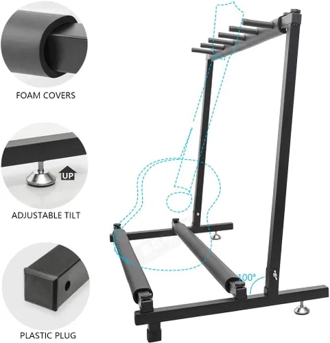 Miniatura 6 de Soporte de bajo para múltiples guitarras con soporte plegable (5 espacios)