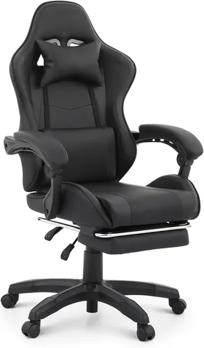 MoNiBloom Silla de juegos de computadora con reposapiés y soporte lumbar, silla de carreras ergonómica de altura ajustable para adultos,