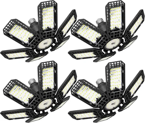 Miniatura 8 de Paquete de 2 Luces de Garaje, 200W 20000LM 6500K Luces LED de Taller, Luces LED de Techo de Garaje con 6+1 Paneles Ajustables para Sótano, Granero