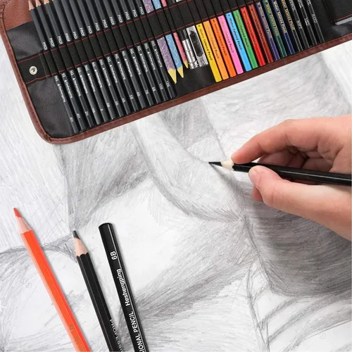 Miniatura 8 de Heshengping, Juego de lápices de dibujo, bolígrafo de dibujo, kit de bocetos de carbón, lápices de acuarela de carbón de grafito, lápices