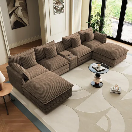 Miniatura 31 de Sofá modular de nube en forma de U de 162.6 pulgadas, sofá seccional para sala de estar, moderno sofá de nube de terciopelo de gran tamaño con Gris