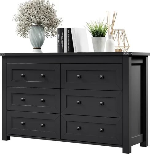 Cómoda para dormitorio con 6 cajones, cómoda de madera de granja, soporte de TV ancho con mango de metal, organizador de ropa moderno para pasillo,