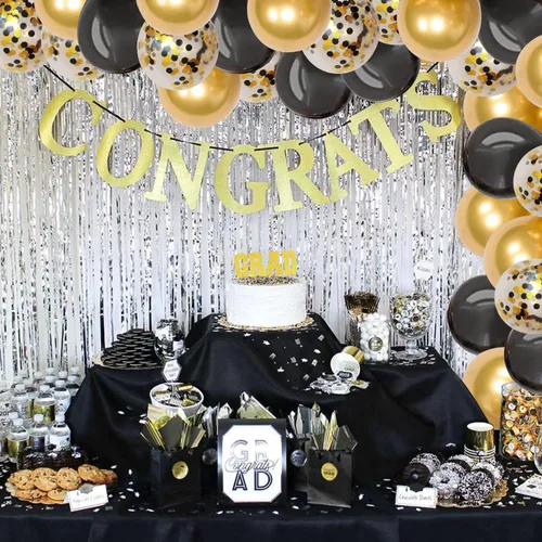 Miniatura 6 de Globos de látex de confeti negro y dorado, 50 piezas de 12 pulgadas, globos dorados metálicos y negros para decoraciones de fiesta de cumpleaños