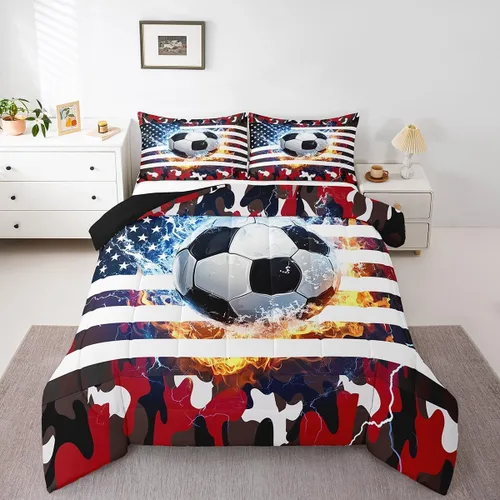 Miniatura 43 de Erosebridal Juego de edredón de bandera estadounidense tamaño individual para niños y adolescentes, juego de ropa de cama de camuflaje, edredón
