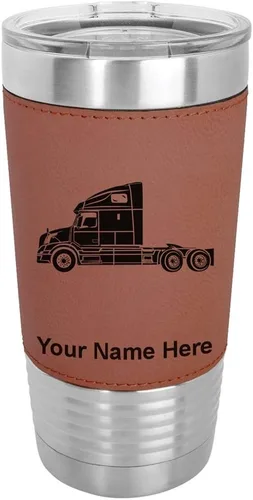 Miniatura 15 de LaserGram Taza aislada al vacío de 20 onzas, cabina de camión, grabado personalizado incluido (piel sintética, negro)