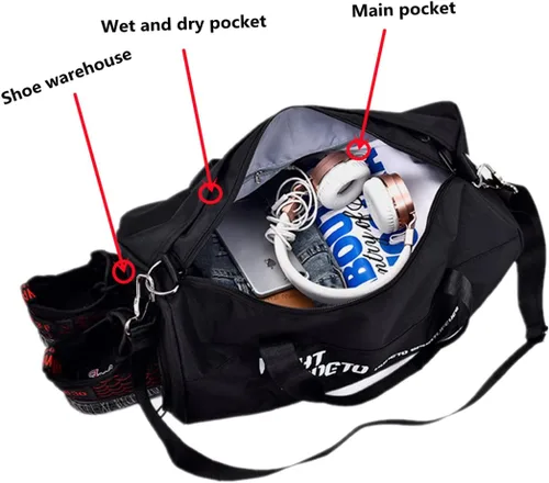 Miniatura 4 de Sutmdo Bolsas de gimnasio para hombres y mujeres, ligera, bolsa de lona deportiva con compartimentos para zapatos y húmedos, bolsa de lona