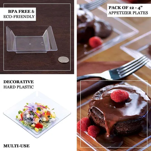 Miniatura 2 de Efavormart - Paquete de 60 platos cuadrados de plástico transparente de 4 pulgadas, platos de postre desechables