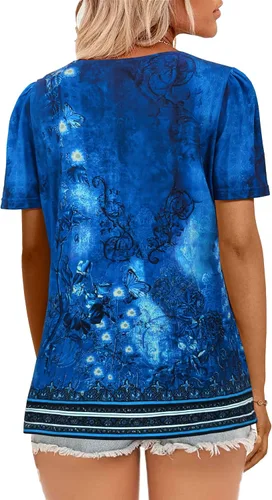 Miniatura 12 de JomeDesign - Camisetas casuales de verano para mujer, manga corta, cuello redondo, manga abullonada