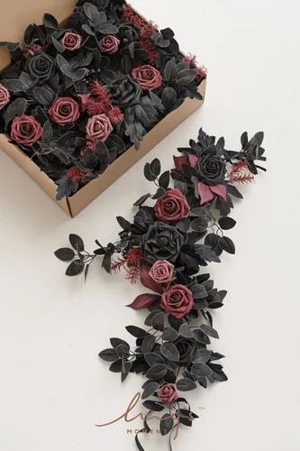 Miniatura 5 de Ling's moment Paquete de 6 guirnaldas de flores artificiales de 2 pies, farol negro y burdeos, centros de mesa de flores, decoración de pasillo
