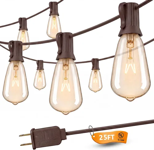 SUNSGNE Tira de luces Edison para exteriores de 25 pies con 27 bombillas Edison transparentes, ST35 luces vintage para patio, jardín, patio, porche,