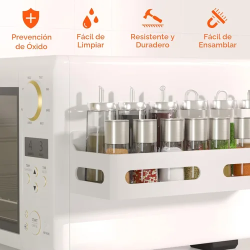 Miniatura 5 de Sevenblue Paquete de 4 estantes magnéticos para especias para refrigerador, organizador de estantes para especias, estante magnético móvil Blanco