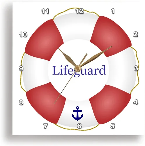 Miniatura 2 de 3D Rose 3dRose Lifeguard Lifesaver - Reloj de pared flotante rojo y blanco, 15 pulgadas (DPP_112970_3)