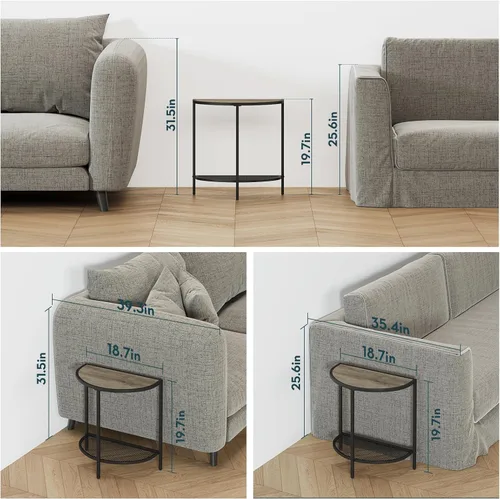 Miniatura 2 de SAYGOER Mesa auxiliar pequeña de media luna de 19.7 pulgadas, mesita de noche de cama de 18.7"*10.4", mesas auxiliares grises para sala de estar