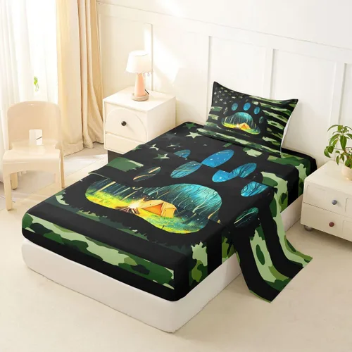 Miniatura 6 de Erosebridal American Flag Bed Sheets Twin Army Green Camo Deep Pocket Fitted Sheet for Kids Boys Girls Bear Claw Hunting Theme Bedding Set Camoflage