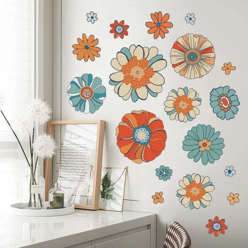 Miniatura 2 de Supzone Calcomanías de pared florales retro estilo bohemio, diseño de margaritas hippie, para dormitorio, sala de estar, oficina, sofá, TV