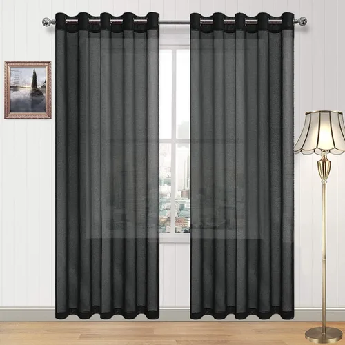 Miniatura 166 de DWCN Cortinas traslúcidas color verde frijol para sala de estar y dormitorio - Cortinas voile con aspecto de lino sintético con ojales en la parte