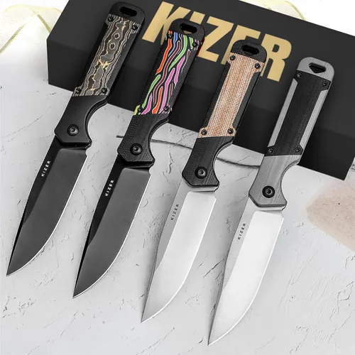 Miniatura 7 de Kizer Militaw Cuchillo de hoja fija con funda, cuchillo de campamento Nitro V Blade con mango G10 y Micarta, cuchillos EDC de hoja fija para hombres