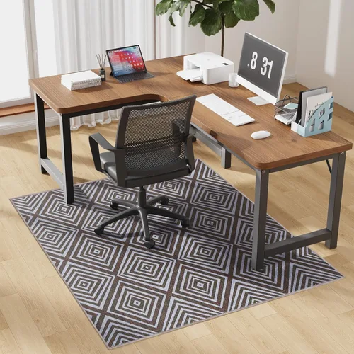 Miniatura 16 de Tapete de oficina de 30 x 48 pulgadas para suelo de madera dura con diseño de plumas 3D, impermeable y antideslizante, tapetes de oficina para Negro