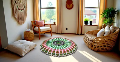 Miniatura 6 de CRAFT KALA Funda de cojín de 22 pulgadas para meditación, diseño de mandala, funda para puf, asiento redondo, diseño de mandala bohemio, de algodón