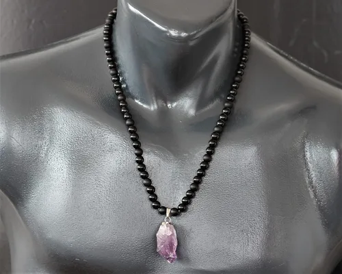 Miniatura 85 de Colgante de turmalina cruda natural, Collar de cuentas de ónix negro genuino, Collar de piedra negra, Collar de piedras preciosas, Cuentas de 0.315
