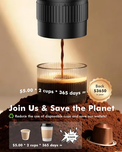 Miniatura 8 de Máquina de café espresso eléctrica portátil y molinillo de café manual y espumador de leche eléctrico todo en 1, mini cafetera de viaje