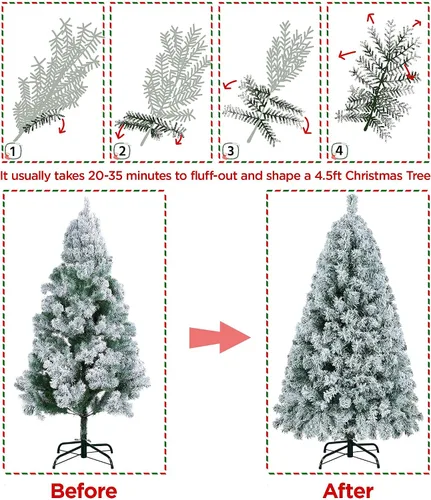 Miniatura 5 de Yaheetech Árbol de Navidad artificial preiluminado de 4.5 pies con luces incandescentes de color blanco cálido, árbol de Navidad con 340 puntas