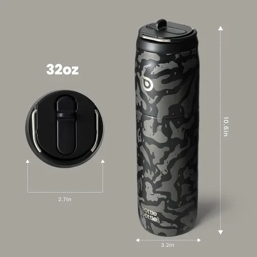 Miniatura 3 de BOTTLE BOTTLE Botella de agua de acero inoxidable con popote y tapa, taza aislada al vacío de 32 onzas, se mantiene fría y caliente, botellas