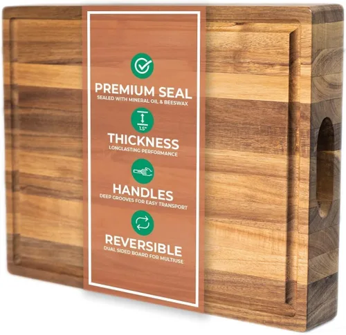 Miniatura 10 de Tabla de cortar de madera extra grande de azafrán y salvia, 23 x 17 x 1.5 pulgadas, tablas de cortar de madera de acacia para uso en cocina
