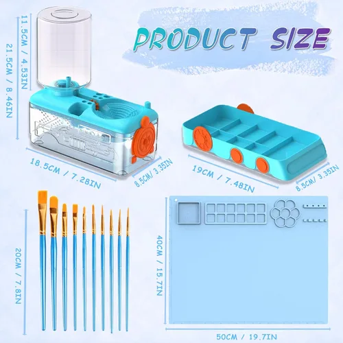 Miniatura 2 de Kit de limpieza de pinceles para niños con 5 pinceles, bata de arte, tapete lavable, guía, tarro limpiador de pinceles en espiral para acuarela