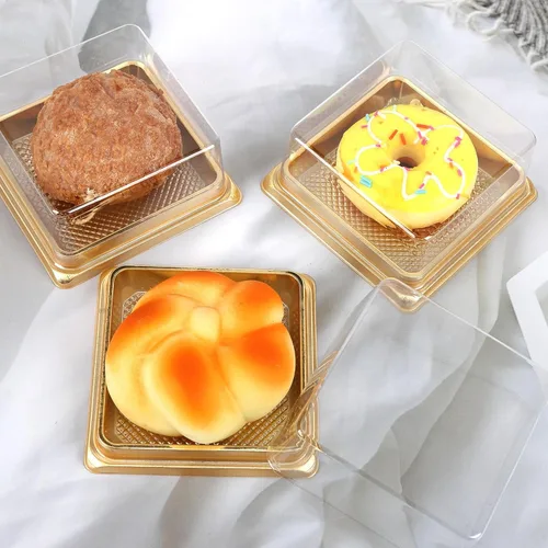 Miniatura 3 de Hewnda Paquete de 50 moldes dorados para tartas, fondo de 3 pulgadas x altura de 1-1/2 pulgadas de plástico transparente mini caja para tartas, caja