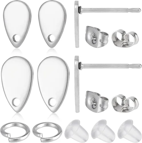 Miniatura 12 de CREATCABIN 1 caja 12 aretes de latón chapado en oro de 18 quilates de 2 tamaños, aretes tipo dormilona con circonitas cúbicas con anillos de salto