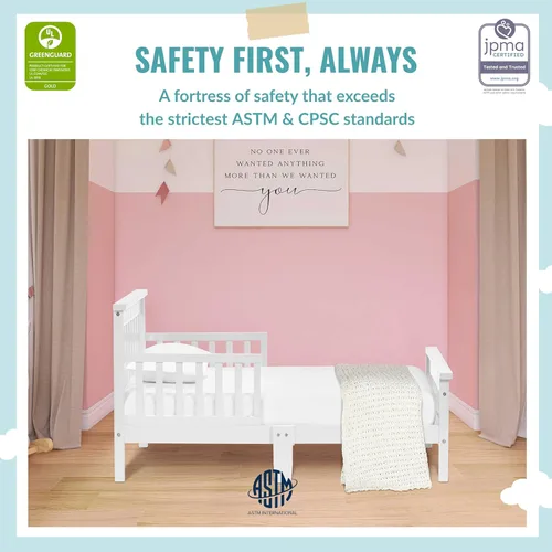 Miniatura 2 de Dream On Me San-Fran - Cama para niños pequeños en color blanco, 2 rieles de seguridad, diseño bajo al piso, madera de pino sostenible de Nueva