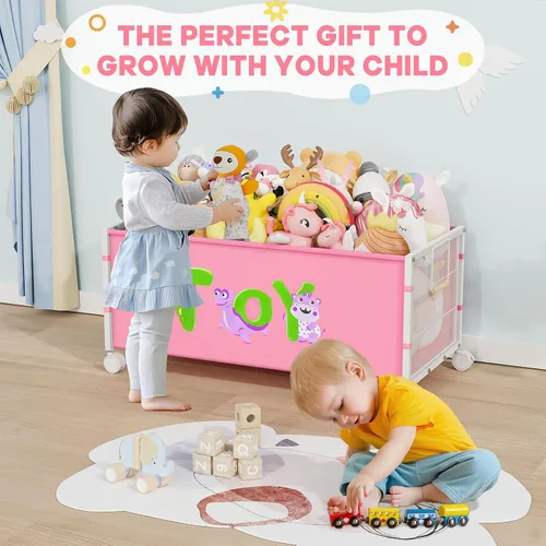 Miniatura 6 de JBBTOOL Caja de juguetes grande, organizador de almacenamiento de juguetes para niños, baúl de juguetes para niños pequeños con ruedas de 360°, caja