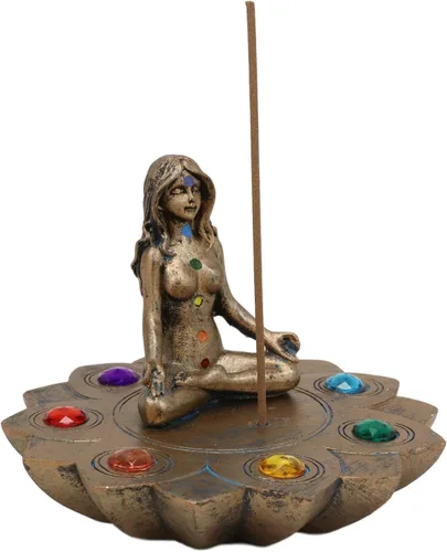 Ebros Gift Luna sagrada Femenina Triple Diosa Yoga Meditación con Zona de Chakra Cuentas de Color Flor de loto Incienso Soporte para quemador Figura