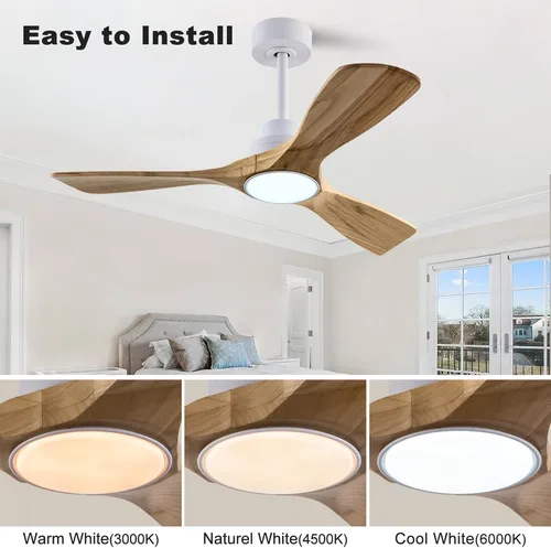 Miniatura 4 de QUTWOB Ventilador de techo de madera de 42 pulgadas con luces y control remoto, motor DC silencioso de 3 aspas, ventiladores de techo para patio