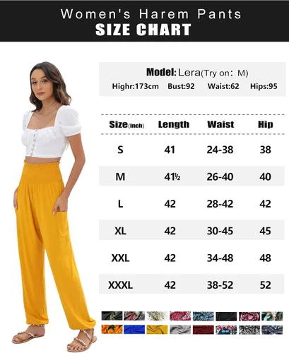 Miniatura 4 de QIANXIZHAN - Pantalones deportivos de tiro alto para mujer, diseño estilo harén bohemio con bolsillos, para yoga