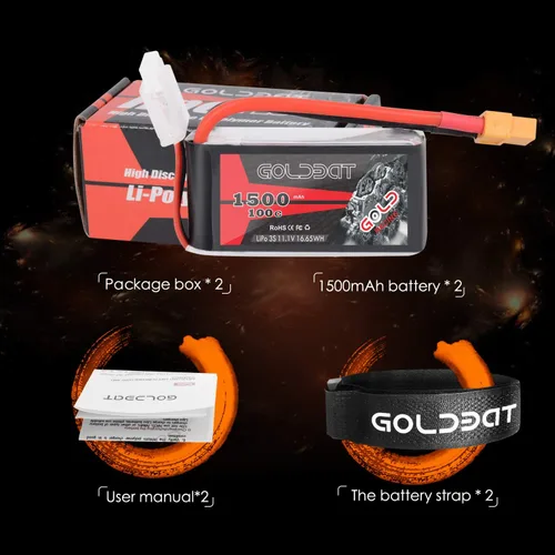 Miniatura 5 de GOLDBAT Paquete de batería Lipo de 1500mAh 3S 11.1V 100C Softcase con enchufe XT60 para capra axial, Skylark m4-fpv250, mini trituradora 200