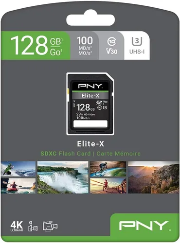 Miniatura 9 de PNY Tarjeta de memoria flash Elite-X Class 10 U3 V30 SDXC de 128 GB, 100 MB/s, clase 10, U3, V30, 4K UHD, Full HD, UHS-I, SD de tamaño completo