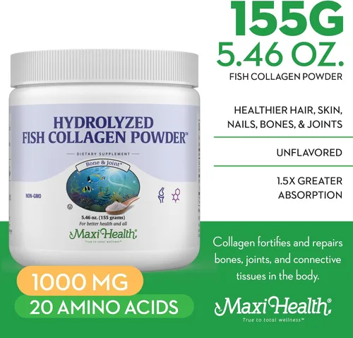 Miniatura 3 de Maxi Health Polvo de péptidos de colágeno – Colágeno en polvo marino sin sabor tipo I para mujeres y hombres – Suplemento proteico capturado