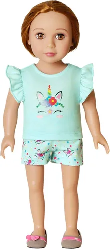 Miniatura 7 de QPANCY Pijamas a juego para niñas y muñecas de unicornio ropa de dormir de algodón de verano