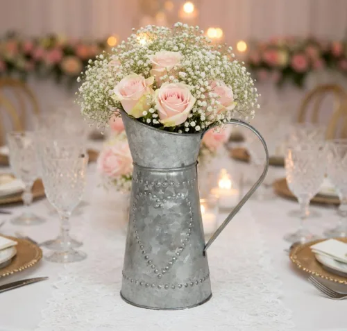 Miniatura 6 de Hosley Jarrón de metal galvanizado de 9.25 pulgadas – Jarrón rústico de arreglo floral de granja para decoración del hogar, cocina, boda y eventos