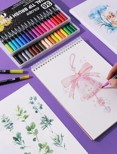 Miniatura 7 de TOSHARE Marcadores de acuarela de 36 colores y punta fina de doble punta para libros de colorear para adultos, bolígrafos de pintura sin sangrado